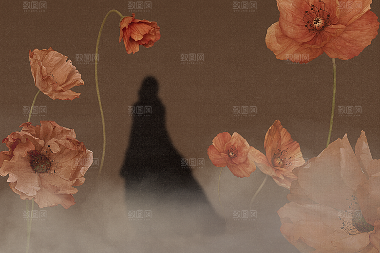 中式工笔画山水画背景素材