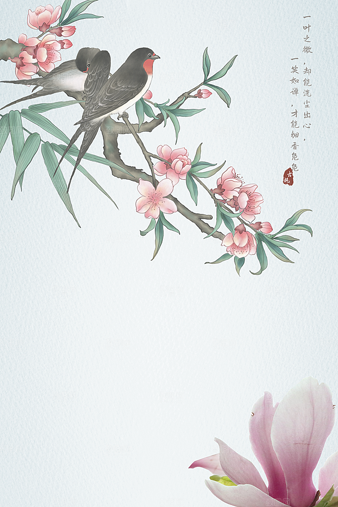 中式工笔画山水画背景素材