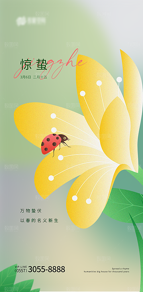 中国传统节气惊蛰渐变手机海报
