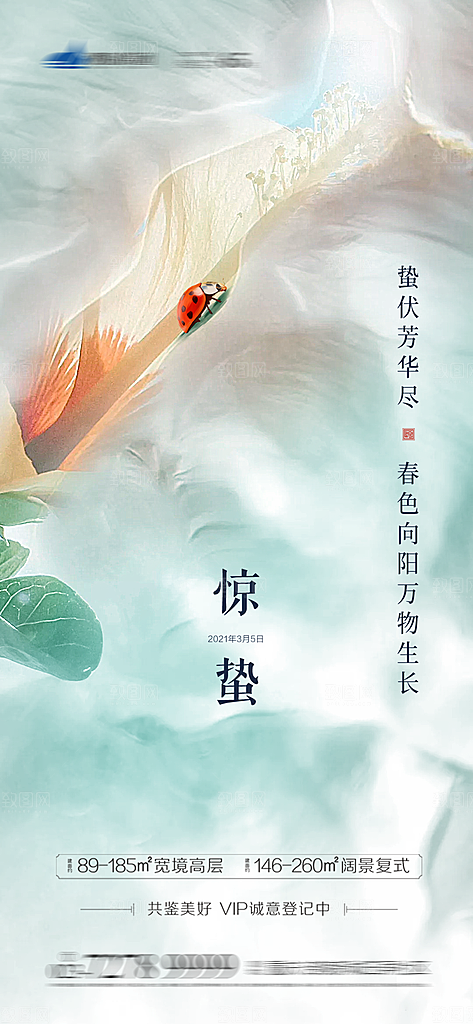 中国传统节气惊蛰渐变手机海报