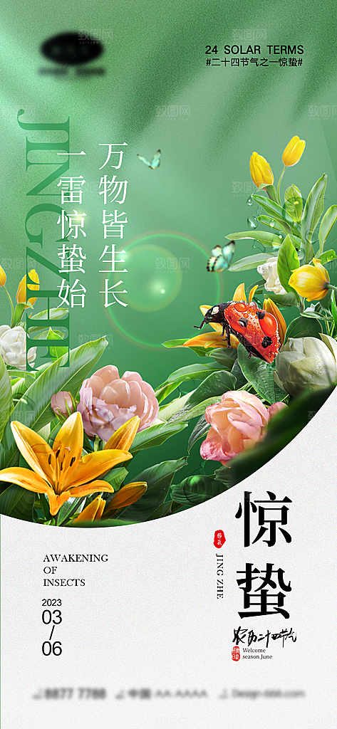 中国24节气惊蛰高端手机海报