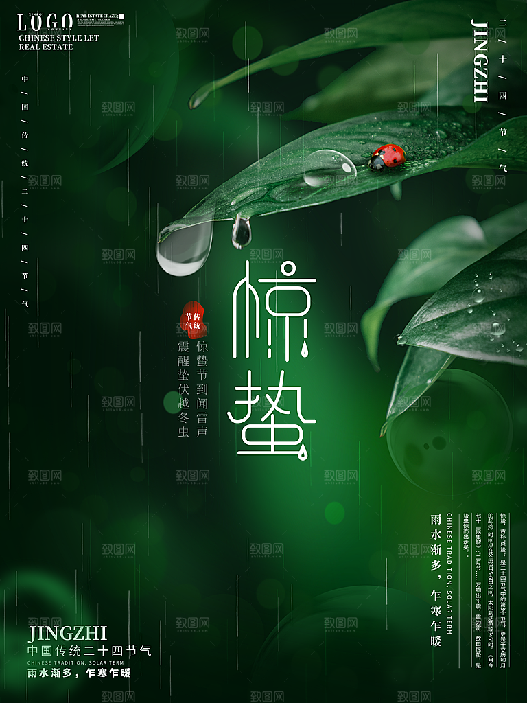 中国传统节气惊蛰简约手机海报