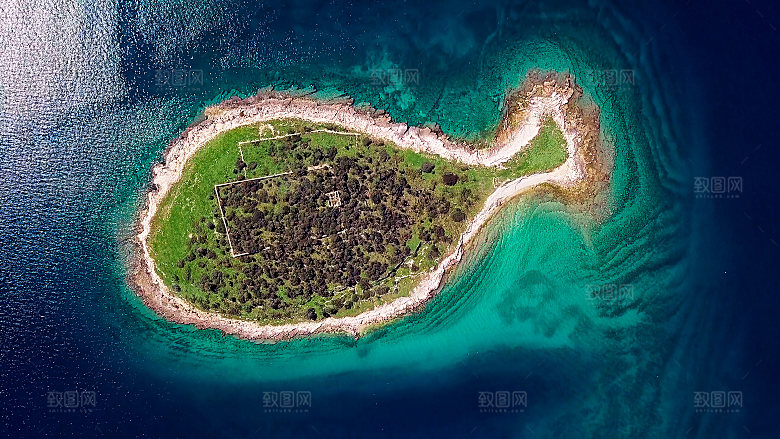 珊瑚岛地中海蓝色海边海岸海岛沙滩湖泊