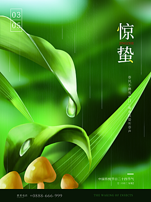 中国24节气惊蛰简约手机海报