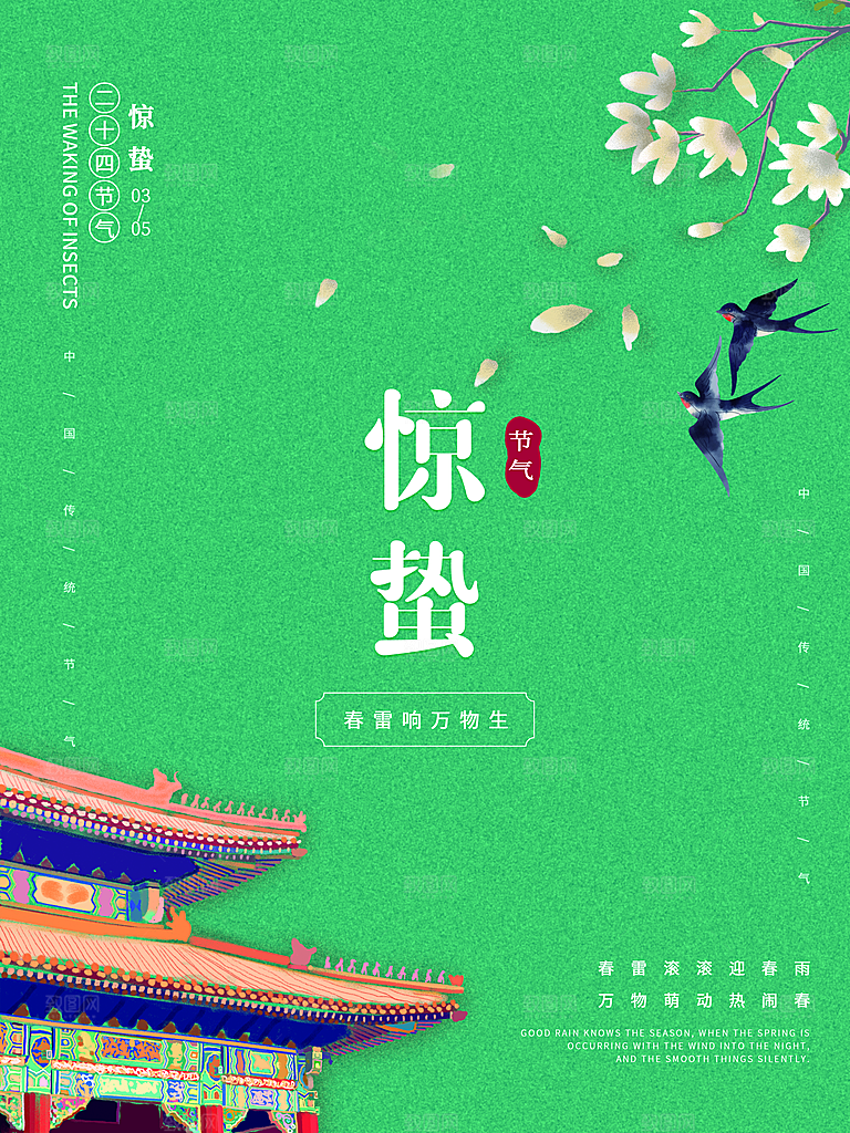 中国传统节气惊蛰手机海报