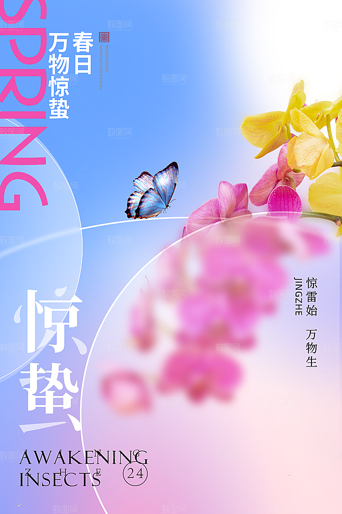 中国传统节气惊蛰简约手机海报