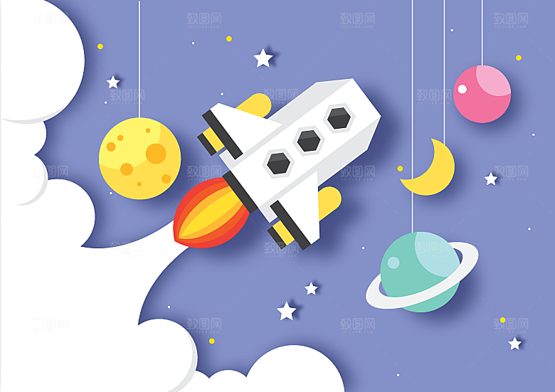 立体感科技宇宙火箭星球插画素材