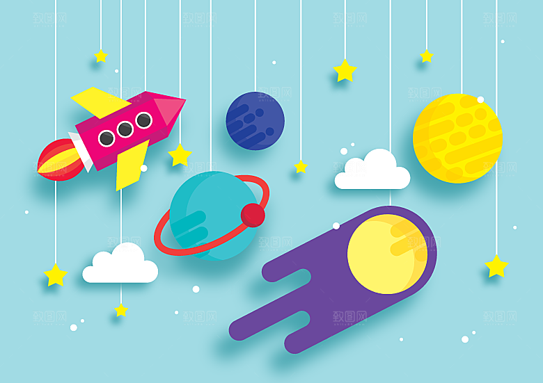 立体感科技宇宙火箭星球插画素材