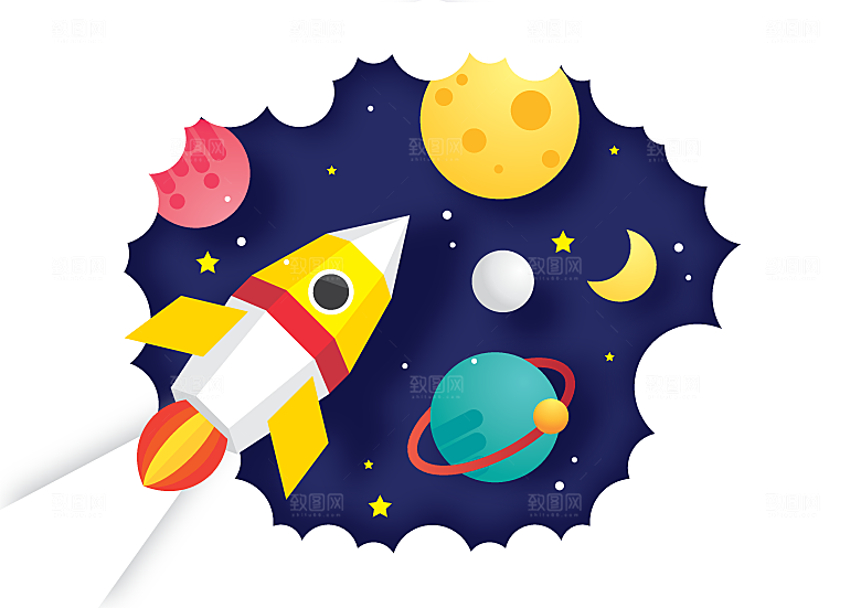 立体感科技宇宙火箭星球插画素材