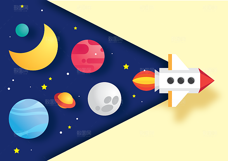 立体感科技宇宙火箭星球插画素材