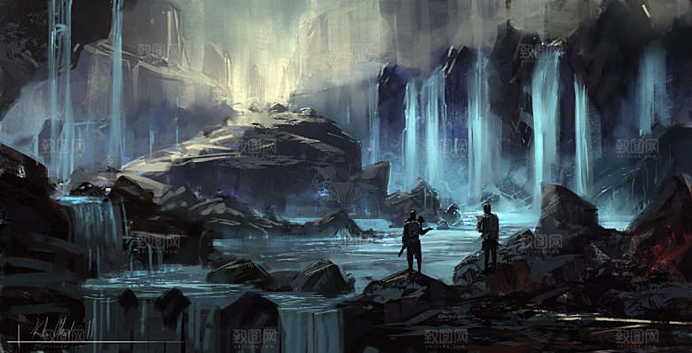 科幻场景概念设定游戏角色插画