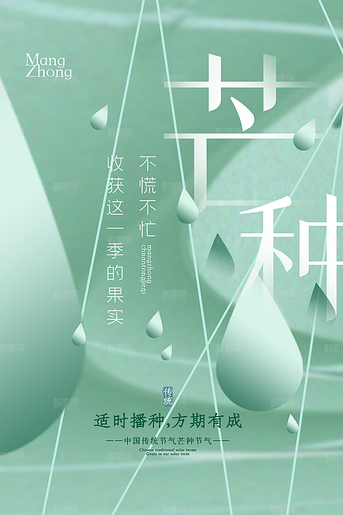 中国传统节气芒种平面海报插画