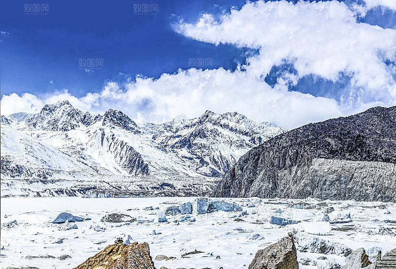 冰川风雪雪山云海风景