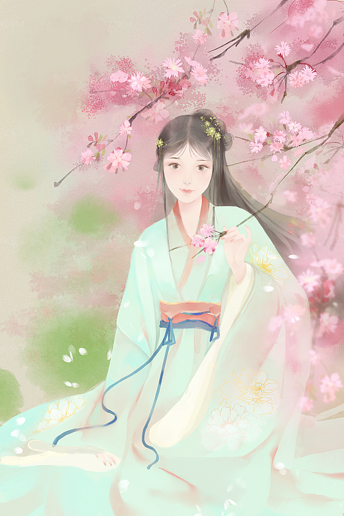 中国古风古装少女汉服海报