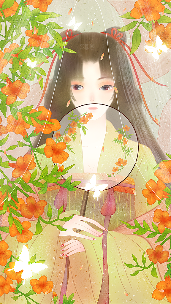 中国古风古装少女汉服海报