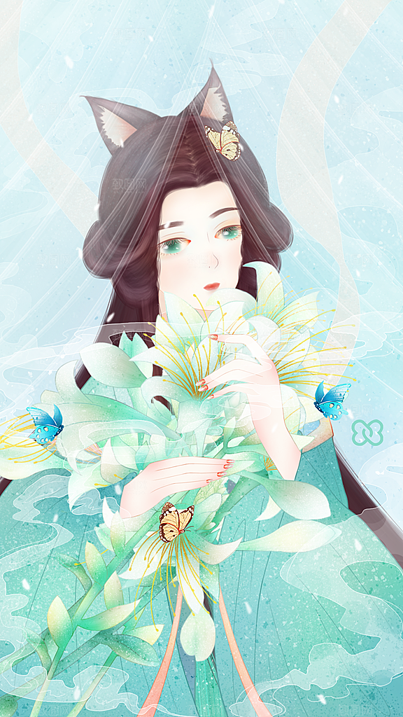 中国古风古装少女汉服海报