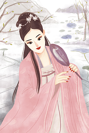 中国古风古装少女汉服海报