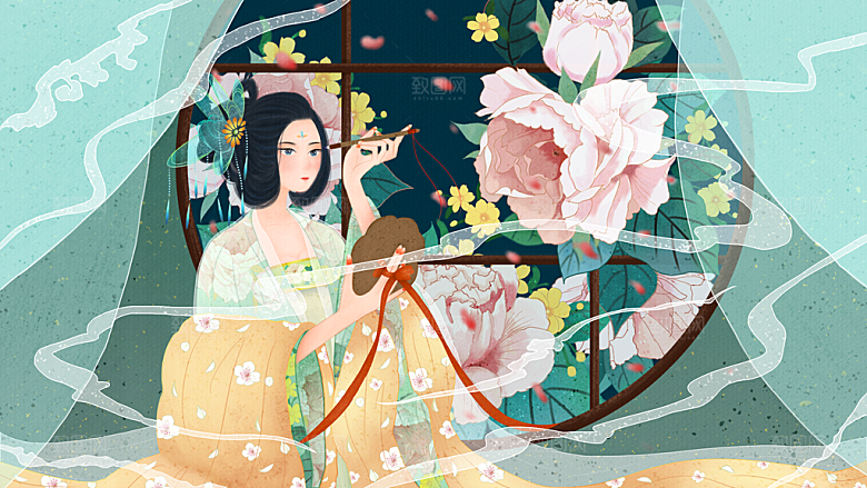 中国古风古装少女汉服海报