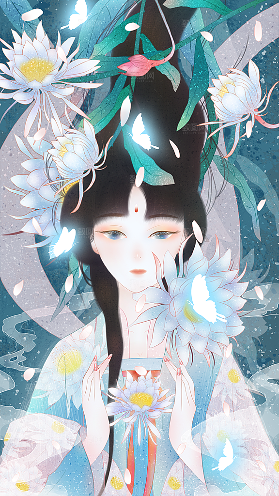 中国古风古装少女汉服海报
