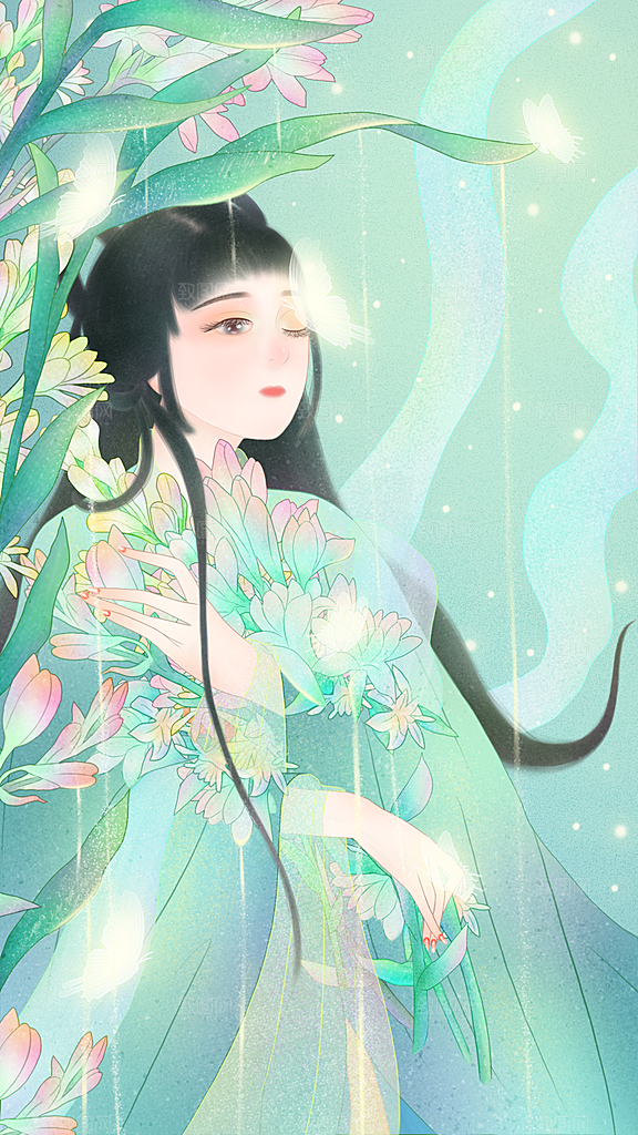中国古风古装少女汉服海报