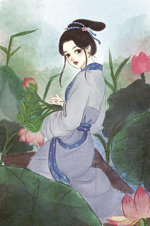 中国古风古装少女汉服海报