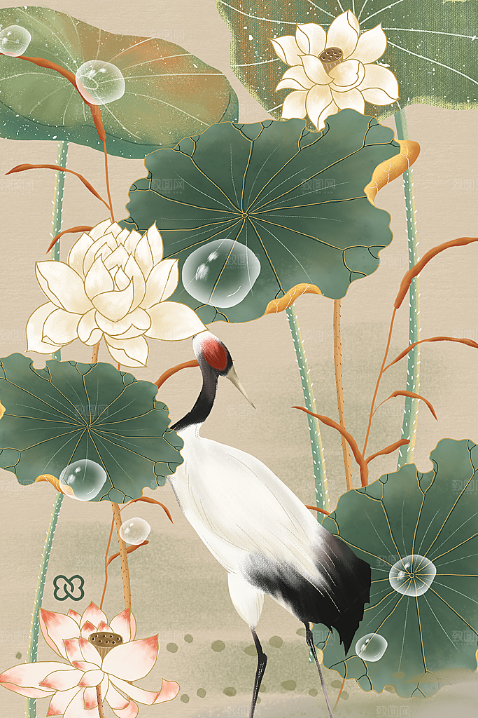 手绘插画清新荷花海报