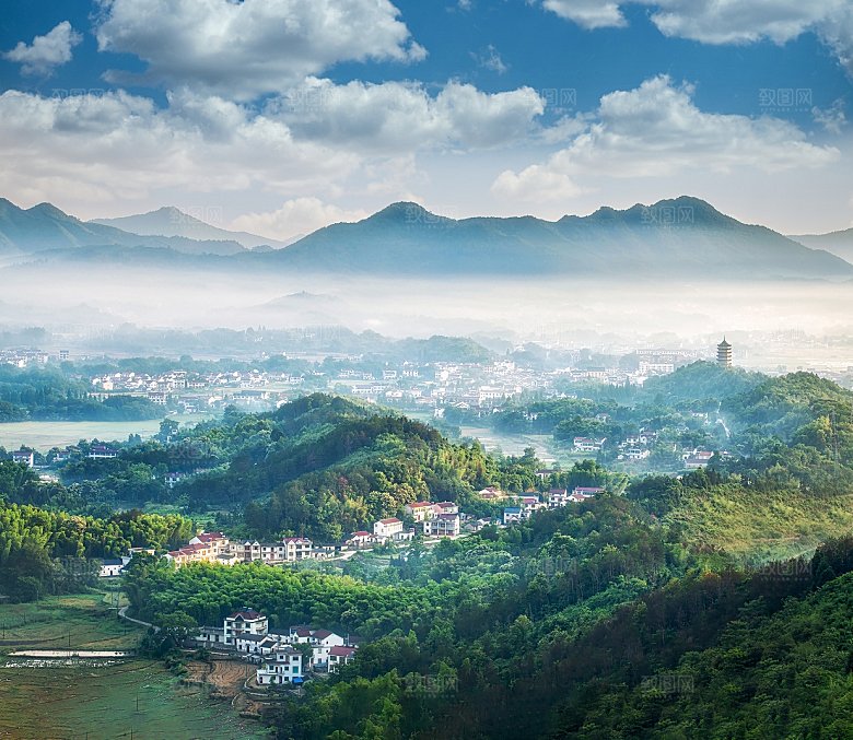 城市村庄村子俯瞰图