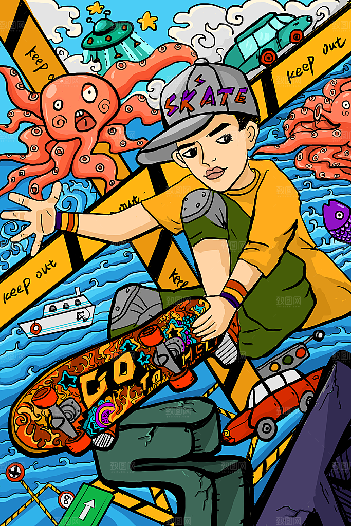 潮流创意涂鸦插画海报