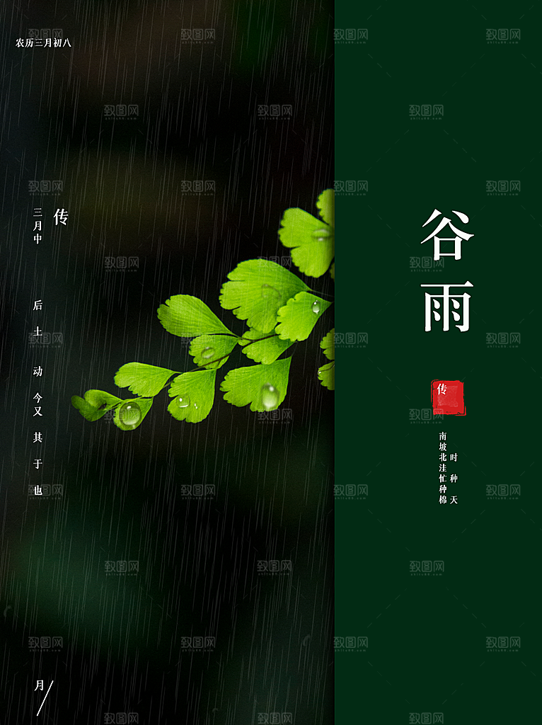 谷雨节气简约大气海报