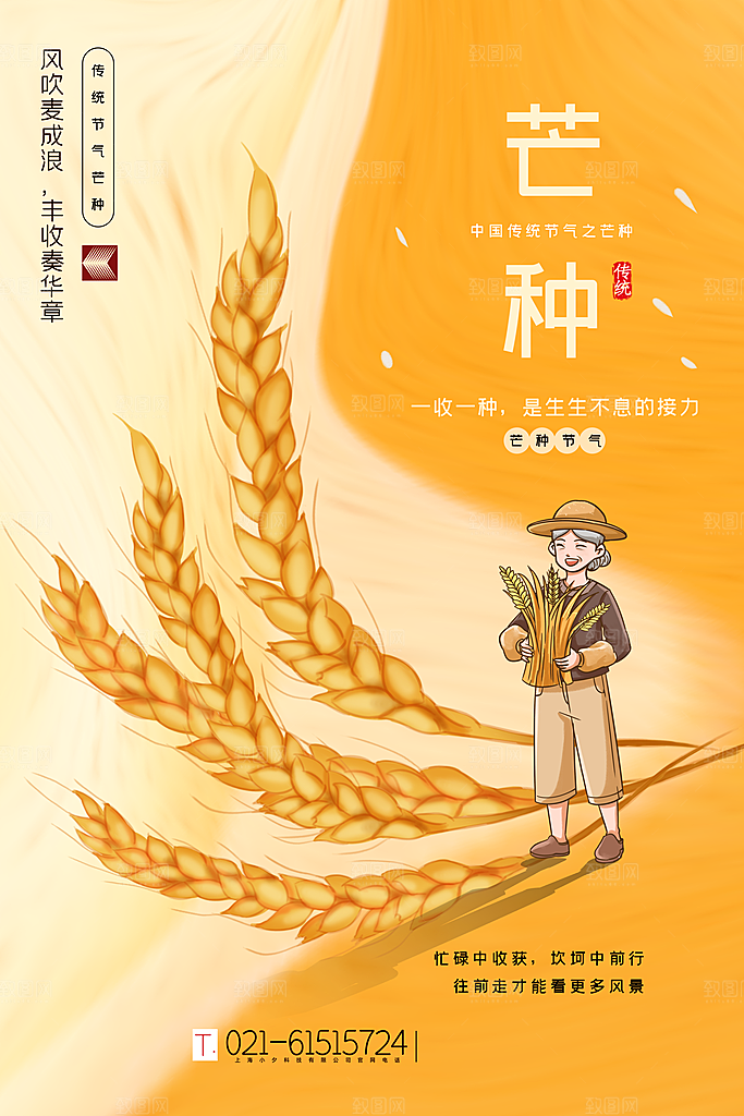 中国传统节气芒种平面海报插画