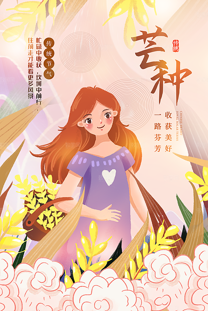 中国传统节气芒种平面海报插画