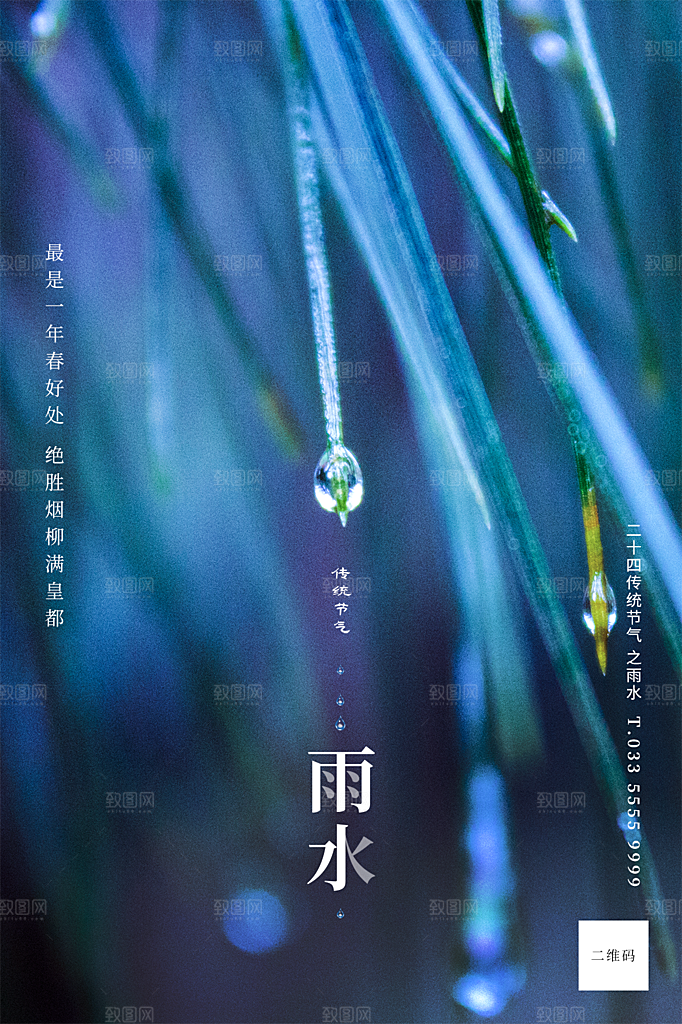 雨水节气简约大气海报