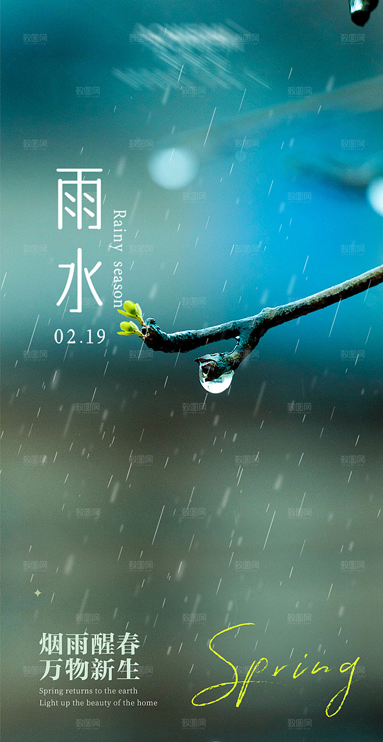 二十四节气-雨水海报