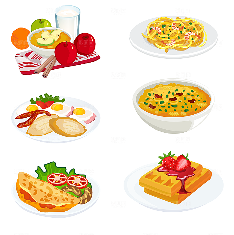彩色美食插画矢量模板