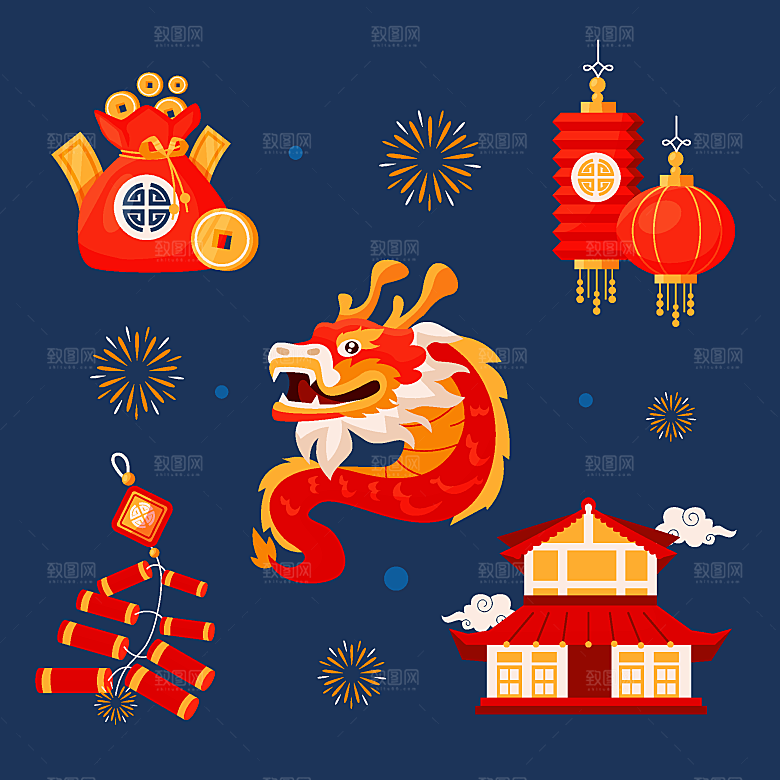 春节平面设计元素系列矢量