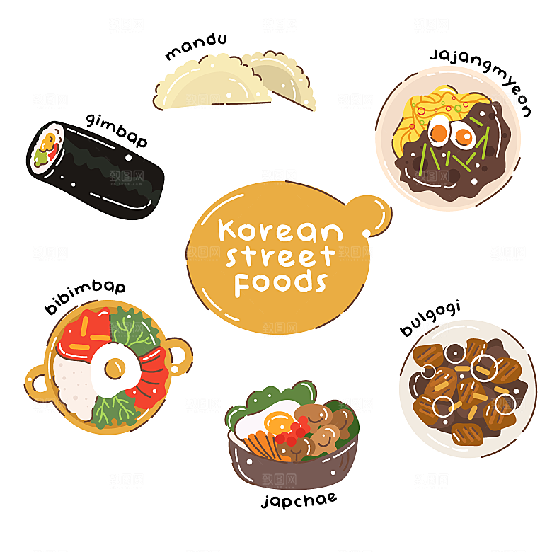 韩国美食插画矢量模板