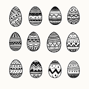 黑白复活节彩蛋设计矢量
