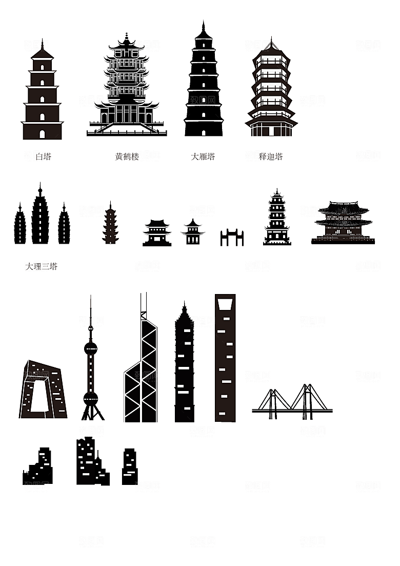 黑白矢量建筑轮廓模板