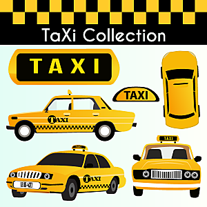 黄色出租汽车合集矢量模板