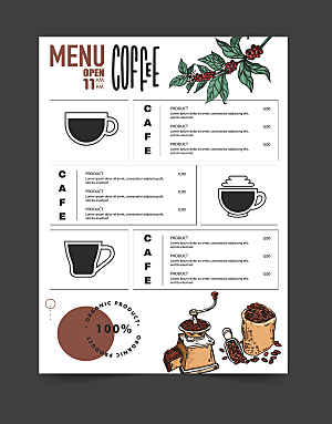 咖啡元素咖啡店菜单矢量模板