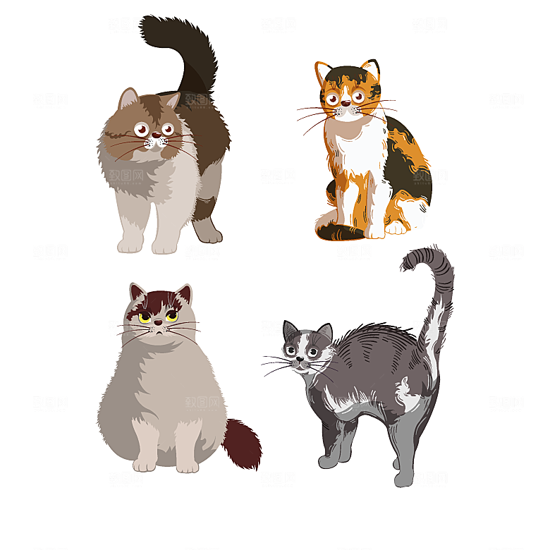 可爱插画风猫宠物矢量模板