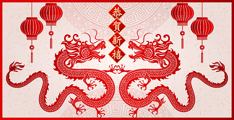 龙年传统新春矢量插画素材