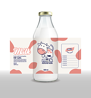 手绘牛奶瓶包装设计矢量模板
