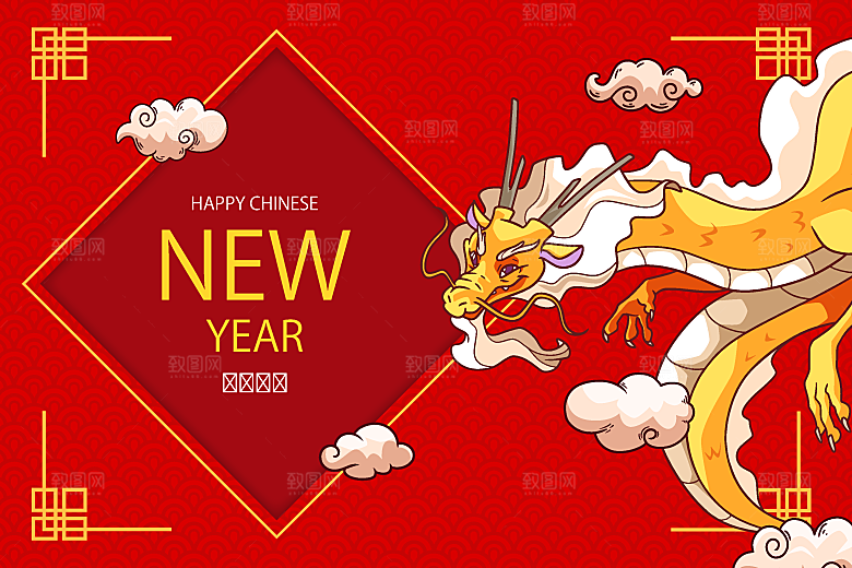 手绘中国新年贺卡矢量模板