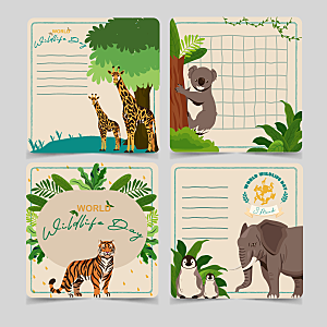 野生动物保护卡信纸矢量