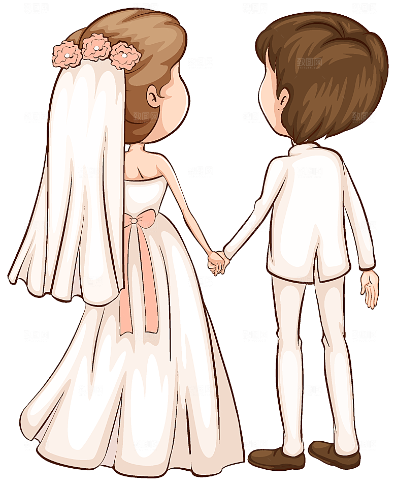 新婚夫妇的简单素描矢量模板