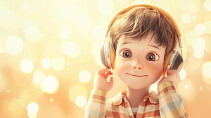 全国爱耳日宣传聆听音乐3D人物
