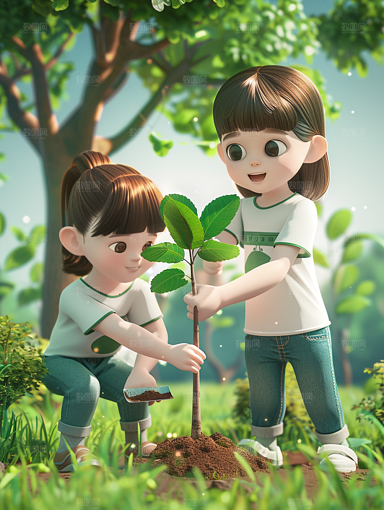 植树节活动海报3D场景