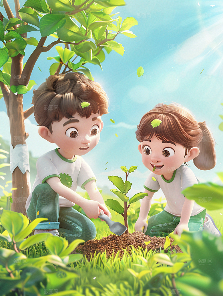 植树节活动海报3D场景