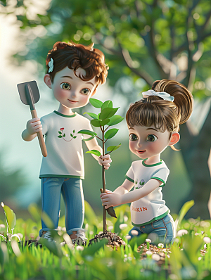 植树节活动海报3D场景